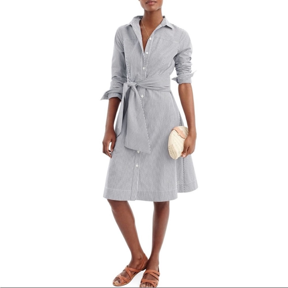 J.Crew Tie Waist Shirt Dress Stripe Button Down Shirt Dress